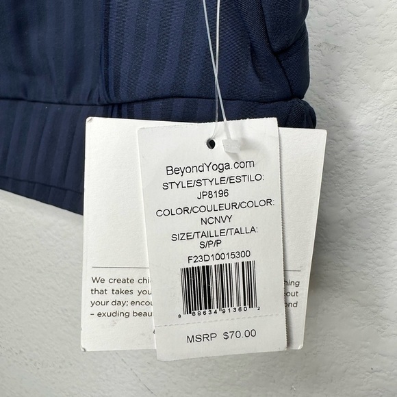 NWT Beyond Yoga Work It Over Striped Navy Longline Bra Small $70 Athleisure - Picture 3 of 4